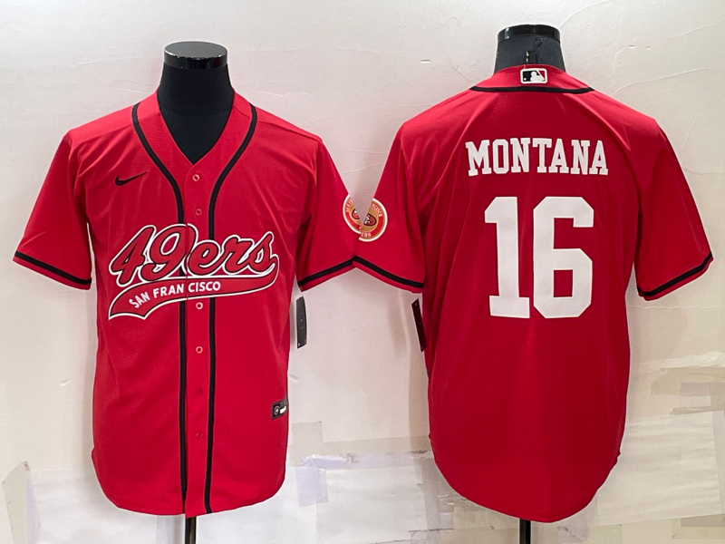 Men's Red San Francisco 49ers #16 Joe Montana Cool Base Stitched Baseball Jersey